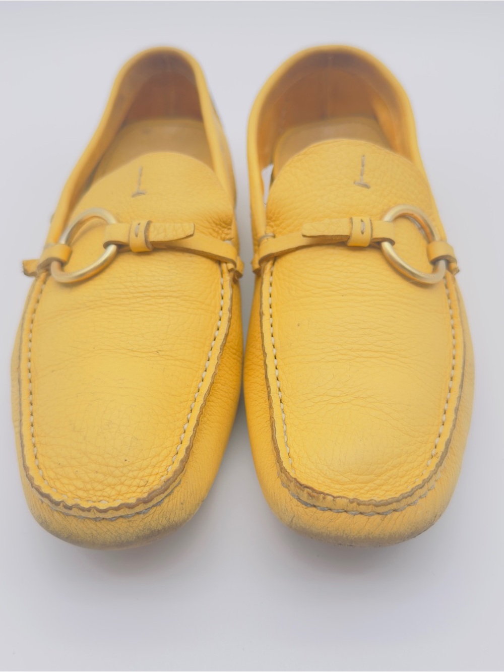 PRADA Ladies Maize Leather Loafer Shoes 38.5 Comfort Metal Ring